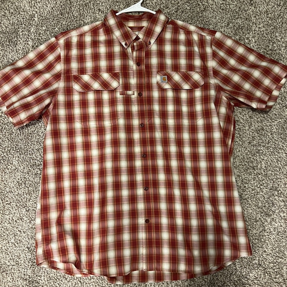 Carhartt Red and White Checkered Button-Down Shirt style force relaxed fit XL